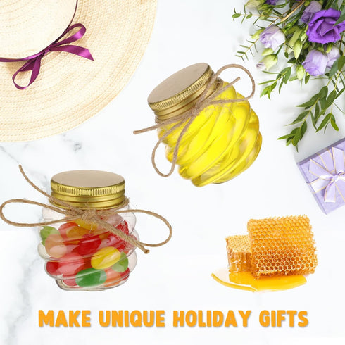 Suclain 50 Pcs 2 oz Honeycomb Plastic Jars with Gold Lids, Mini Honey Jars for Party Wedding Favors, DIY Gift