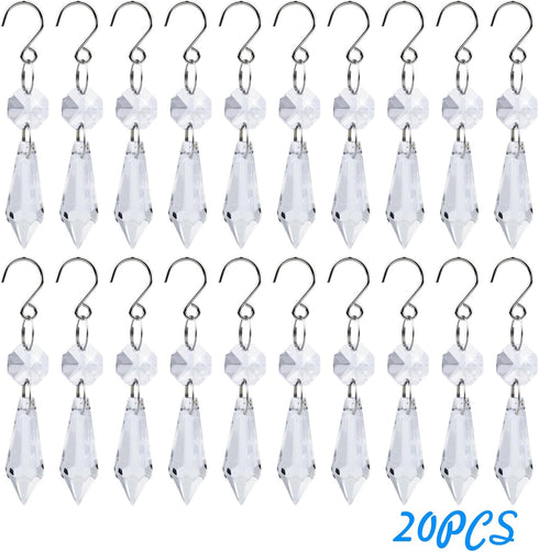 JMKTOOL 20pcs Clear Chandelier Icicle Crystals Prisms Hanging Crystal Bead Pendants Ornaments Replacements with Hooks