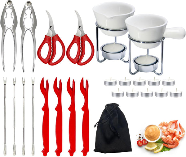 Reasmi Crab Crackers and Tools Set with 2 Crab Leg Cracker,2 Butter Warmer