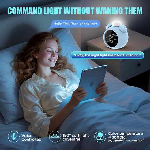 VoxNimbus AI Kids Alam Cleck with Voice Control, Children's Focus Ready to Rise Sleep Trainer, AI Assistant Smart