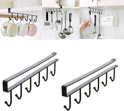 Kitchen Utensil Storage Hook, Wall Mounted Coffee Cup Holder, Cabinet Storage Hooks for Pots and Pans - 2 Pcs