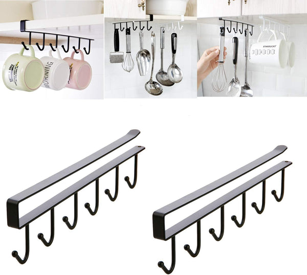 Kitchen Utensil Storage Hook, Wall Mounted Coffee Cup Holder, Cabinet Storage Hooks for Pots and Pans - 2 Pcs