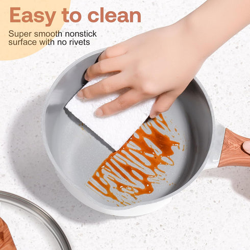 Ceramic Nonstick Sauce Pan with Lid, 2 Quart Cooking Pot with Pour Spout and Handle