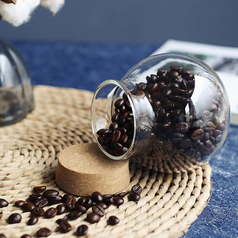 2PCS Airtight Spherical Glass Jar With Cork Lid - 17oz Candy Jar for Preserving and Storing Coffee, Spice, Beans,