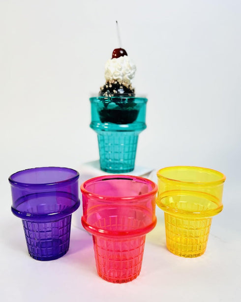 Alo Creations Set of 4 Ice Cream Dishes Waffle Cone Pattern in 4 Assorted