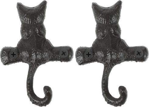 HOMSFOU 2pcs Cast Iron Cat Hook, Decorative Wall Mount Hook for Coat and Key Holder