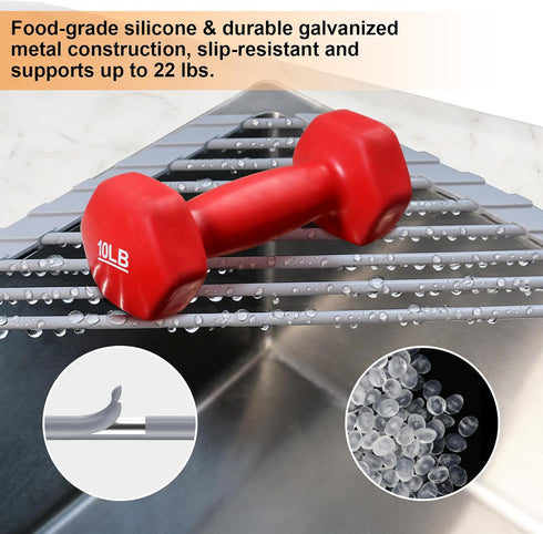 Counter Corner Sink Caddy Kitchen Sink Organizer, Silicone Wrapped Triangle Roll Up Dish Drying Rack Over Sink Drainer