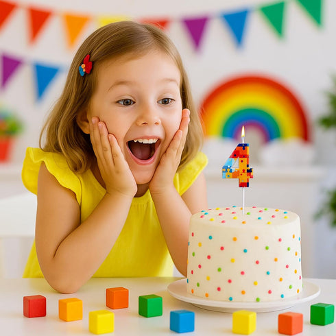 BOXOB 0 1st 2nd 3rd 4th 5th 6th 7th 8th 9th 4) Building Block Puzzle Number Birthday Cake Candles, Multicolor Block