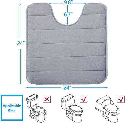 Buganda Memory Foam U-Shaped Contour Toilet Rugs, Non Slip Absorbent Toilet Mat, Thick Soft Washable Bathroom Rugs, Floor Carpet Bath Rugs Mat for Toilet Base (24" x 24", Grey) by Buganda