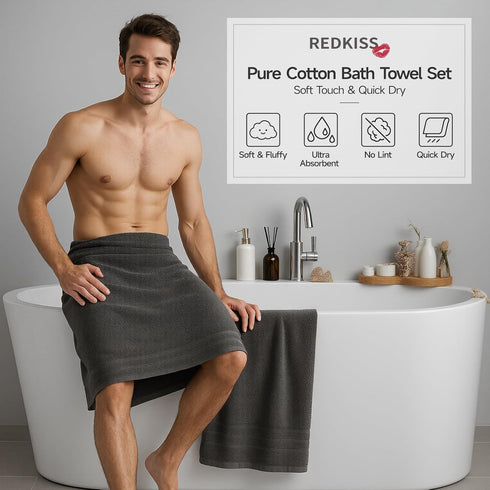 Set 6 Sets 2 2 2 650GSM REDKISS Dark Gray Towels Piece Cotton Towel with Bath Towels, Hand, Washcloths, Hotel Quality
