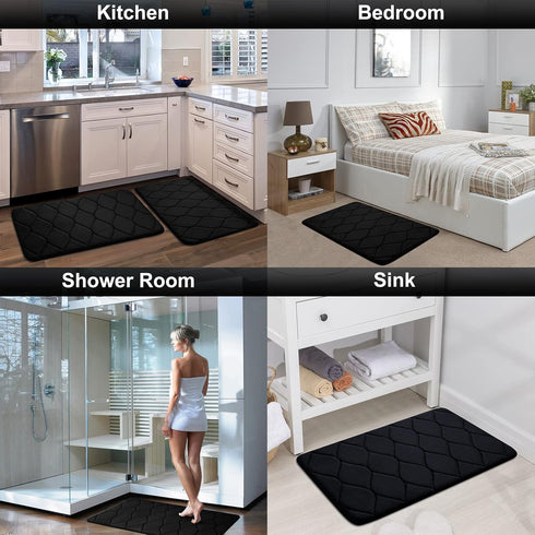 Colorxy Memory Foam Bathroom Rugs, Ultra Soft Non-Slip Bath Mat, 24''x16'', Black