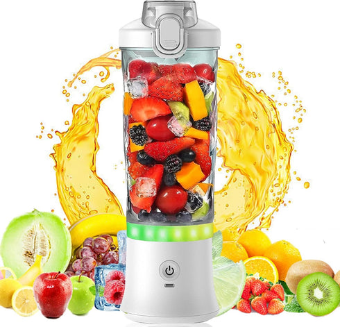 Portable Blender for Smoothies - 20 Oz Mini Glass Mixer with 6 Blades, USB Rechargeable
