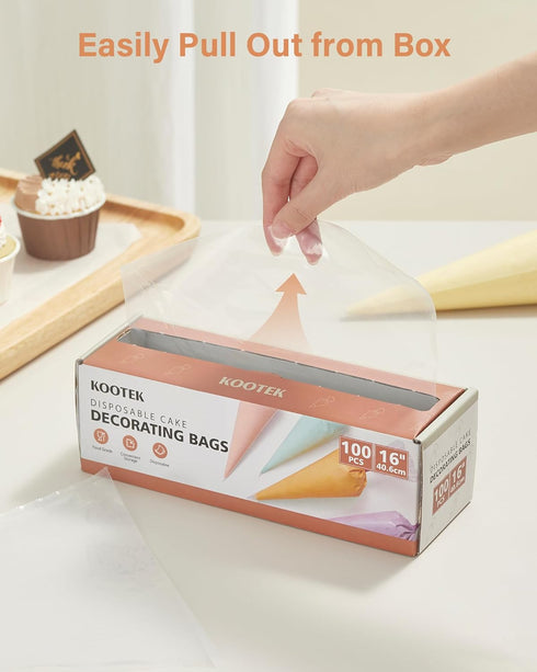 Kootek 16" Piping Bags, 100Pcs Disposable Pastry Bags for Icing, Frosting, Cake Decorating
