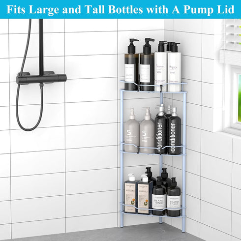 HuggieGems 3-Tier Blue Corner Shower Caddy with Hooks - Bathroom Organizer