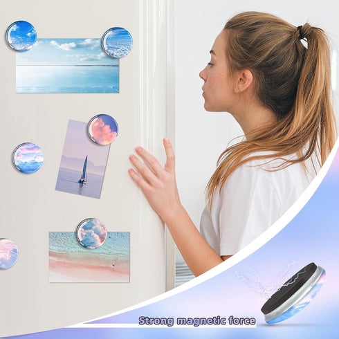 Qualsen 12Pcs Cute Glass Fridge Magnets, Strong Magnets for Kids, Office, Kitchen, Dishwasher (Sky)