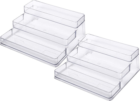 SIMPLEMADE Three-Tiered Spice Rack Shelf, Set of 2, Clear Storage Organizer for Kitchen, Bathroom, Office