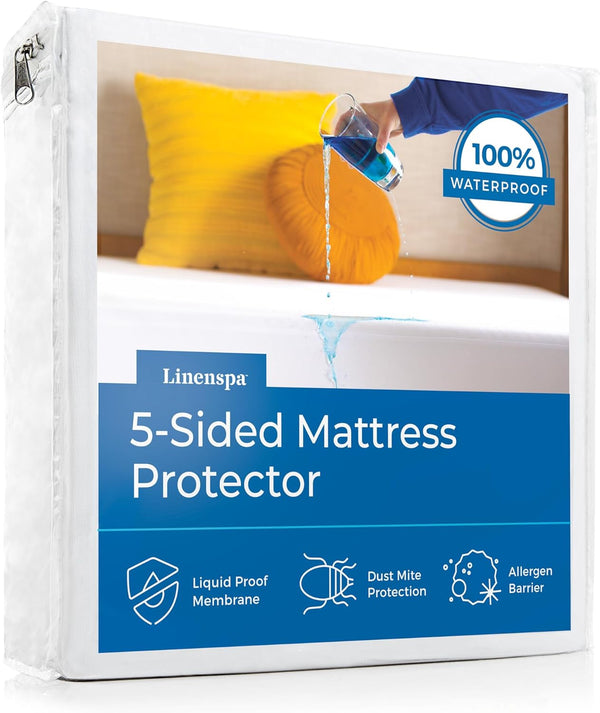 Linenspa Mattress Protector Twin XL - Waterproof, Breathable, Deep Pocket Fitted Sheet Style