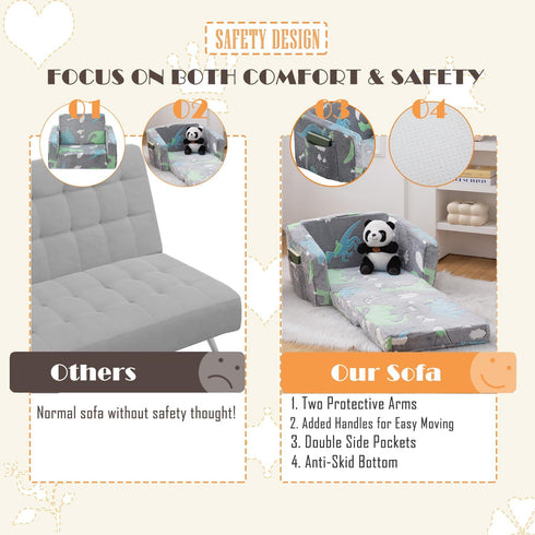 SUFUS 2-in-1 Baby Toddler Couch Chair Kids Foldable Toddler Fold Out Couch Sofa for Playroom Pull Out Children