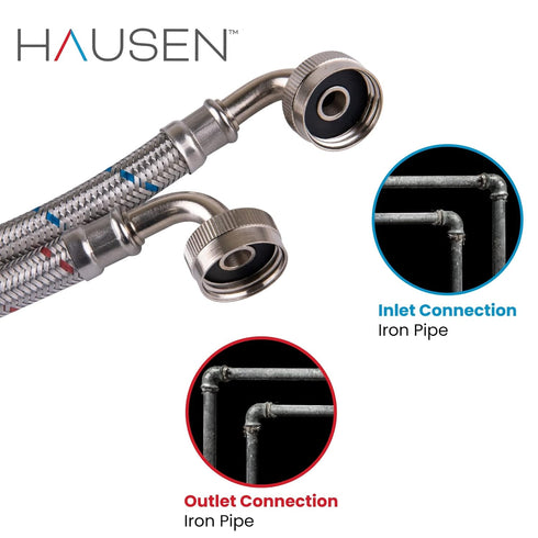 Hausen 72-Inch Stainless Steel Washing Machine Connector, 6 Feet Elbow Supply Line (1-Pack)