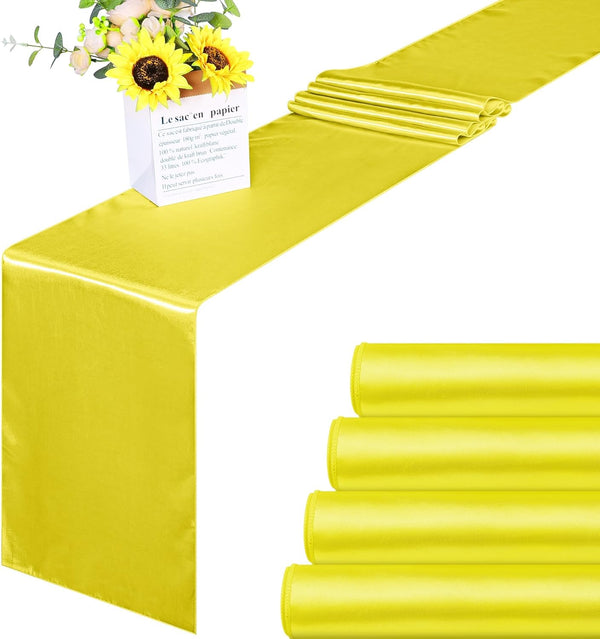 ANECO 4 Pack Satin Table Runner 12 x 108 Inch Long Bright Silk Smooth Fabric for Wedding Banquet Party Decoration,