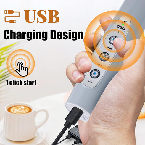 Nahida Cement Gray Milk Frother Wand for Coffee, Frother Handheld Rechargeable Electric Whisk with 3 Heads 3 Speeds Drink Mixer Coffee Frother Foam Maker For Latte, Cappuccino, Hot Chocolate, Egg by Nahida