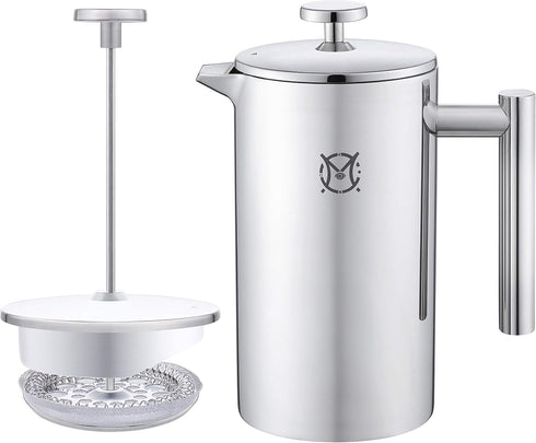 French Press Coffee Maker, Single Serve 1 Cup Small Stainless Steel Thermal Double Walled, 350ML/12OZ