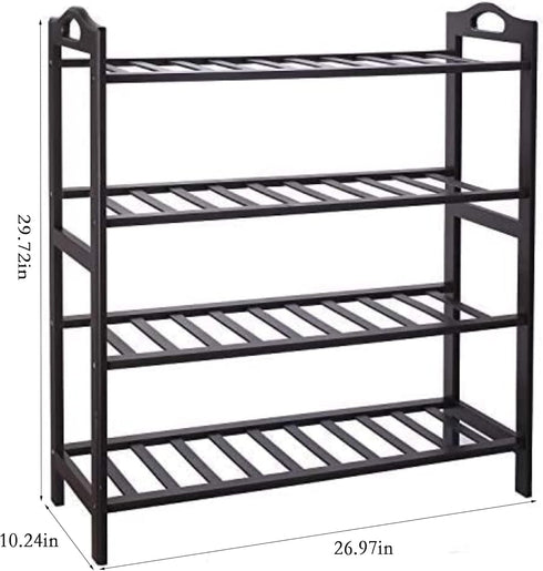 O-NINE 4-tier Bamboo Shoe Rack, Shoe Shelf with Handle, Open Storage Shelf Organizer, Flower Stand for Entryway