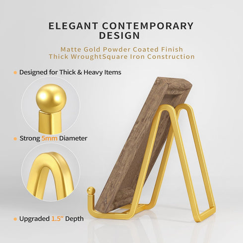 Plate Stands for Display - 4.5 Inch Metal Square Wire Plate Holder Display Stand + Picture Frame Stand Holder Easel for Book, Decorative Plate, Plaque, Photo, Platter (Gold 2 Pack)