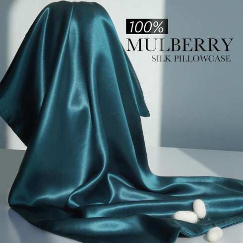 100% Mulberry Silk Pillowcase, 22 Momme Pure Natural Silk, Both Sided with Zipper, Standard Size (Fog Blue, 20'' 26'')