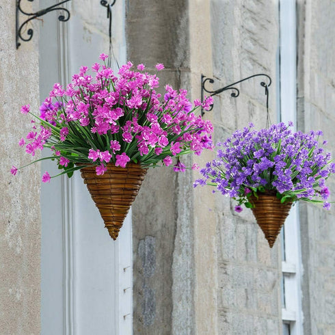 8 Bundles Artificial Flowers, UV Resistant Fake Greenery Faux Plastic Plants for Indoor Outdoor Home Garden Kitchen