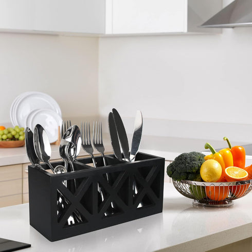 Ayiaren Wooden Silverware Holder, Cutlery Organizer Bin for Kitchen Countertop Storage