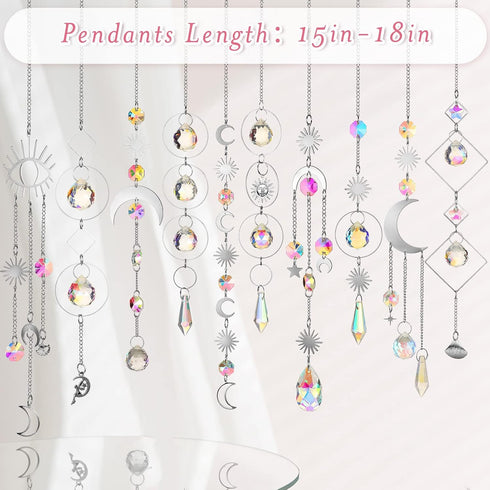 Ysleen 10 Pcs Colorful Crystals Suncatcher Hanging Sun Catcher for Window with Chain Pendant Ornament Garden Prism