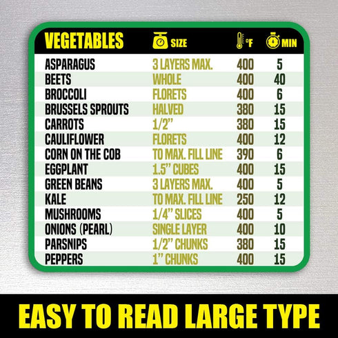 Air Fryer Cooking Times Magnetic Cheat Sheet, Extra Large 11” x 8.5” Quick Reference Guide for Airfry Foods