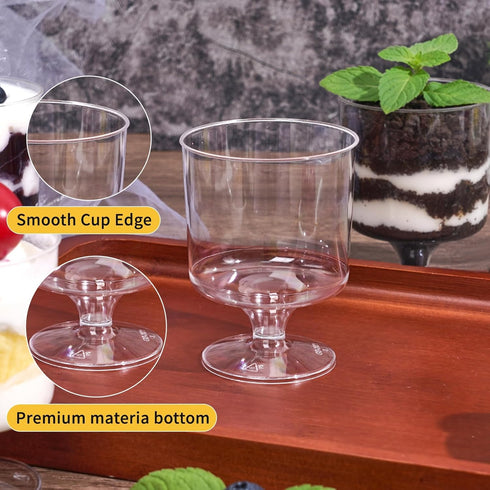 120 Pack Set 60 5Oz 60 Golblet Plastic Dessert Cups Pcs Clear Mini Parfait Cup with Spoons for Party, Disposable Round