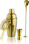 True 4-Piece Cocktail Shaker Set, Gold Includes Cobbler Shaker, Strainer, Jigger, Bar Spoon