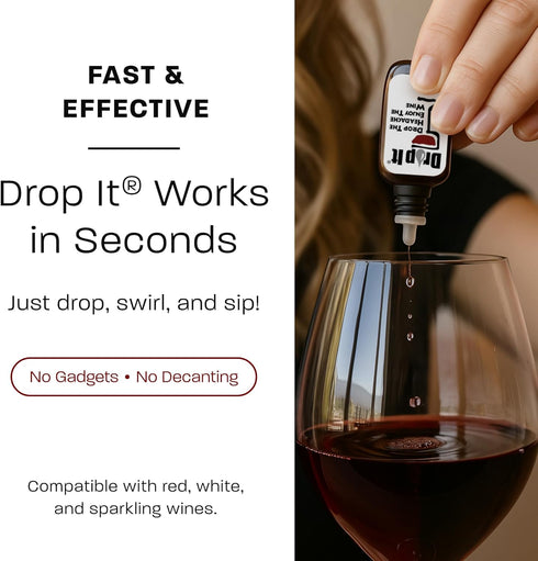 Drop It Wine Drops, Original - 10 mL Bottle, Naturally Reduces Sulfites in Wines, Treats Up to 55 Glasses