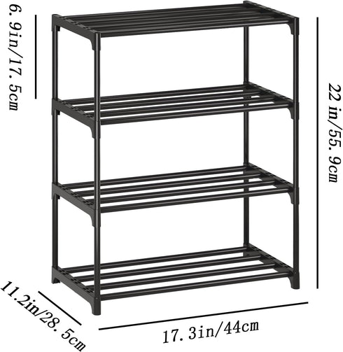 SOKOSEN 4-Tier Closet Small Shoe Rack, Metal Stackable Kids Shoe Shelf Storage Zapateras Organizer,Narrow Shoe Rack