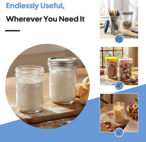 4-Pack 16 oz CycleMore Overnight Oats Containers with Airtight Lids, Colorful Lids & Spoons, Wide Mouth Mason Jars