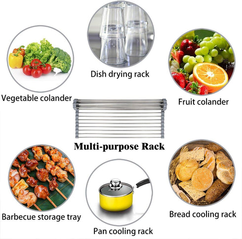 Roll-Up Sink Drying Rack, 17.7"(L) x 13.8"(W) - Gray Multipurpose Heat Resistant Over The Stainless Steel & Silicone
