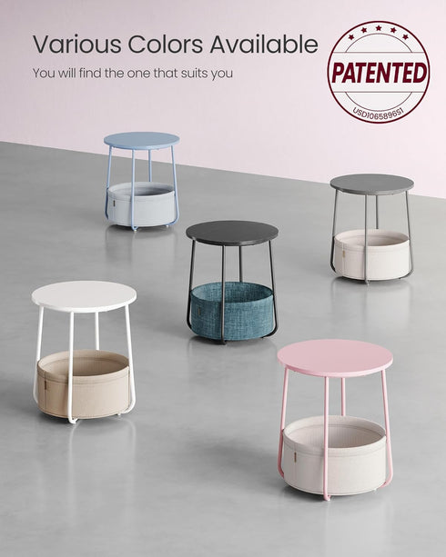 ULET223R61 VASAGLE LILEA Collection - Small Round Side End Table, Modern Nightstand with Fabric Basket, Jelly Pink