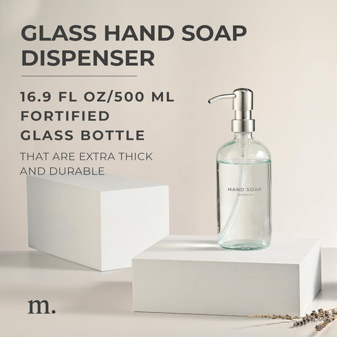 MaisoNovo Hand Soap Dispenser for Bathroom | 16.9 fl oz Clear Glass Silver Pump x 1 by MAISONOVO