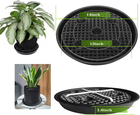 NIMYAU Stand,4-Pack 14 inch, Plastic Plant Saucer Elevated Plant Saucer Self-Watering Fabric Pot Base, Use Nonwoven