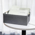 Fabric Storage Bin Box, Foldable Cotton Linen Basket with Wooden Handles, Gray, Medium for Laundry, Clothes, Blankets