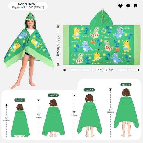 3-12 28" 53", OLAOLA Dinosaur Beach Hooded Towel for Kids Years, Soft Thick Absorbent Beach Towels, Toddler Bath Towel