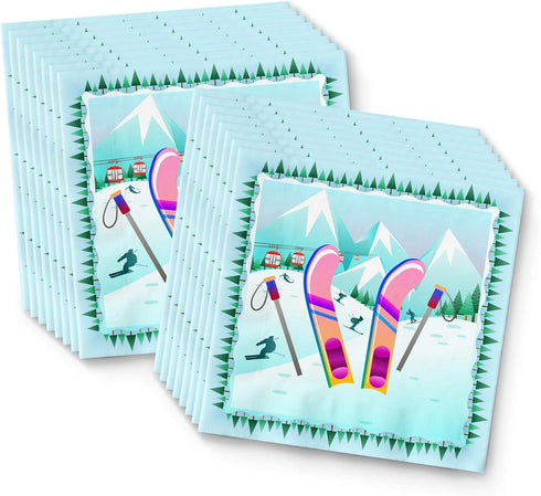 Skiing Birthday Party Supplies Set - Plates, Napkins, Cups Tableware Kit for 16