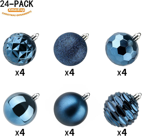 XmasExp 60mm Christmas Ball Ornaments, Shatterproof Decorations for Xmas Tree Balls, 24ct (Blue, 2.36")