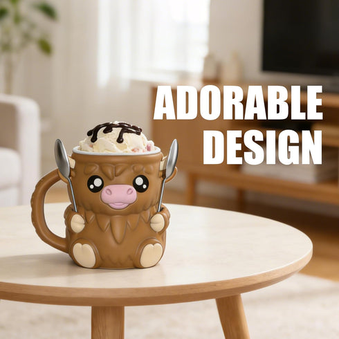 Vernargoo 2 Highland Cow Ice Cream Pint Holder with Handle, Leak-Proof Ice Cream Container with Spoons, Cute Animal