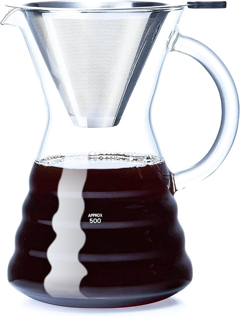 Unbreakable Pour Over Coffee Maker, 27 fl oz, 6-7 Cups, Heat-Resistant Borosilicate Glass, Stainless Filter