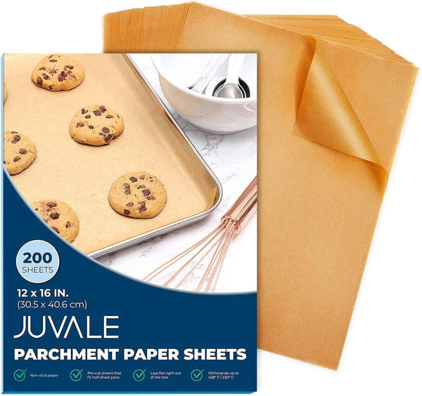 Juvale 200-Pack Precut Parchment Paper Sheets, 12 x 16 inches, Unbleached Nonstick Liners for Baking