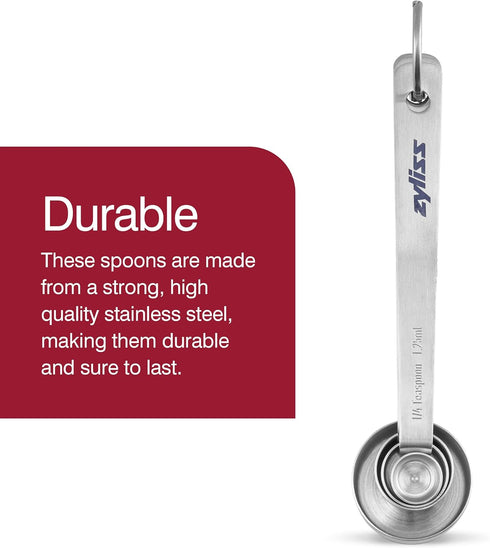 Zyliss Premium Stainless Steel Measuring Spoon Set - 4 Piece Dry Ingredient Nesting Measuring Spoons for Kitchen